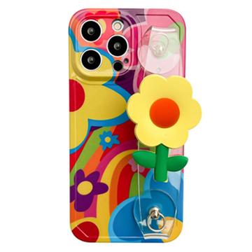 iPhone 14 Pro Max Flower TPU Case with Wristband - Colorful