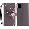 iPhone 14 Pro Max Owl Rhinestone Wallet Case - Grey