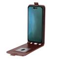 iPhone 14 Pro Max Vertical Flip Case with Card Holder - Brown