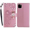 iPhone 14 Pro Owl Rhinestone Wallet Case - Rose Gold