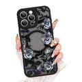 iPhone 14 Pro Vintage Rose Flower Pattern Hybrid Case - MagSafe Compatible - Black