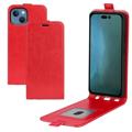 iPhone 14 Vertical Flip Case with Card Holder - Red