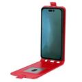 iPhone 14 Vertical Flip Case with Card Holder - Red