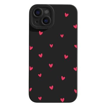 iPhone 15 Heart Pattern Slim TPU Case - Black / Red