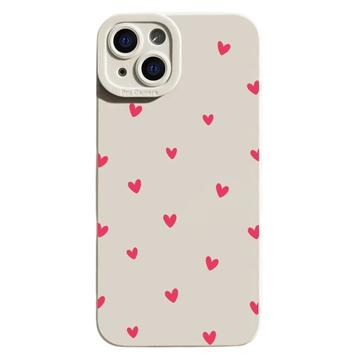iPhone 15 Heart Pattern Slim TPU Case - White / Red