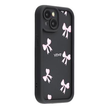 iPhone 15 Plus Stylish Shockproof TPU Case with Raised Edges - Black / Bow