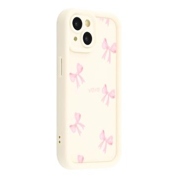 iPhone 15 Plus Stylish Shockproof TPU Case with Raised Edges - White / Bow
