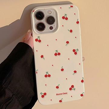 iPhone 15 Pro Cherry Pattern TPU Case - White