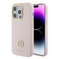 iPhone 15 Pro Guess 4G Rhinestone Metal Logo Liquid Silicone Case - Pink