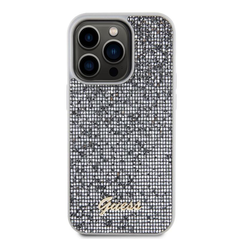 iPhone 15 Pro Guess Disco Metal Script Logo Case - Silver