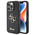 iPhone 15 Pro Guess Fixed Glitter 4G Metal Logo Case - Black