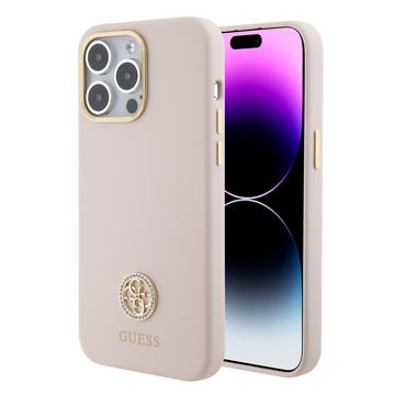 iPhone 15 Pro Max Guess 4G Rhinestone Metal Logo Liquid Silicone Case - Pink