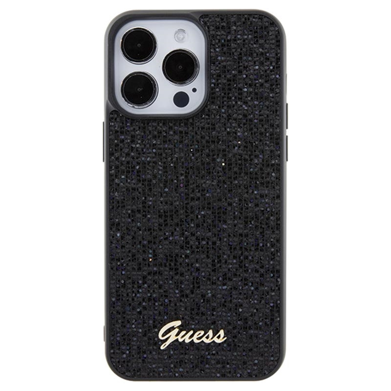 Coque Guess Pour IPhone 15 Pro – Perforée, Logo Métal Pailleté, Noir, Neuve