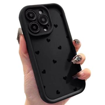 iPhone 15 Pro Max Heart Pattern Shockproof TPU Case with Raised Edges - Black