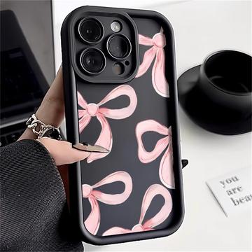 iPhone 15 Pro Max Stylish Shockproof TPU Case with Raised Edges - Black / Big Bow