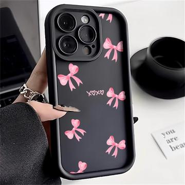 iPhone 15 Pro Max Stylish Shockproof TPU Case with Raised Edges - Black / Bow