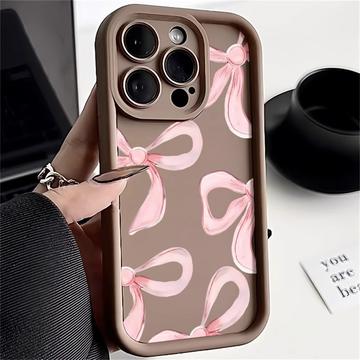 iPhone 15 Pro Max Stylish Shockproof TPU Case with Raised Edges - Brown / Big Bow