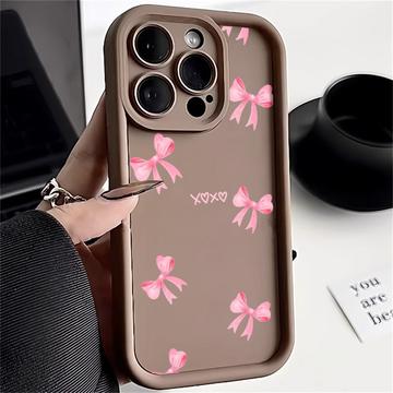 iPhone 15 Pro Max Stylish Shockproof TPU Case with Raised Edges - Brown / Bow