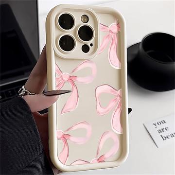 iPhone 15 Pro Max Stylish Shockproof TPU Case with Raised Edges - White / Big Bow
