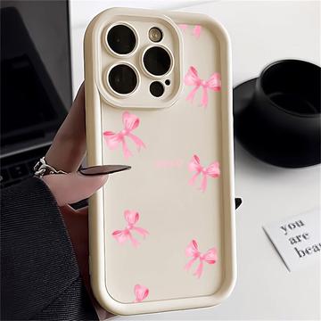 iPhone 15 Pro Max Stylish Shockproof TPU Case with Raised Edges - White / Bow