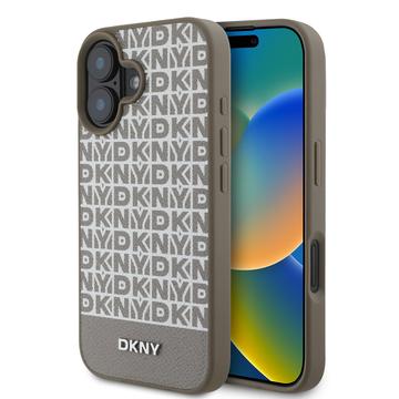 iPhone 16 DKNY Repeat Pattern Bottom Stripe Case - MagSafe Compatible - Brown