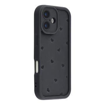 iPhone 16 Heart Pattern Shockproof TPU Case with Raised Edges - Black