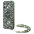 iPhone 16 Plus Guess IML Flowers Allover Electro Case with Pearl Strap - MagSafe Compatible - Green