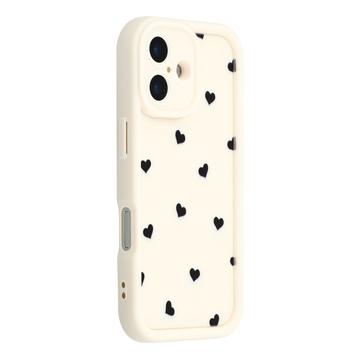 iPhone 16 Plus Heart Pattern Shockproof TPU Case with Raised Edges - White