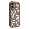 iPhone 16 Plus Stylish Shockproof TPU Case with Raised Edges - Brown / Big Bow