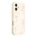 iPhone 16 Plus Stylish Shockproof TPU Case with Raised Edges - White / Big Bow