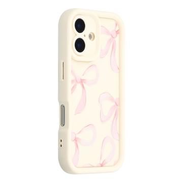 iPhone 16 Plus Stylish Shockproof TPU Case with Raised Edges - White / Big Bow