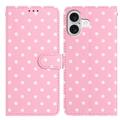 iPhone 16 Polka Dot Pattern Wallet Case - Pink