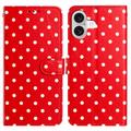 iPhone 16 Polka Dot Pattern Wallet Case - Red