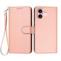 iPhone 16 Premium Wallet Case with Strap - Carbon Fiber Texture - Carbon Pink
