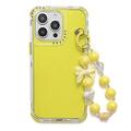 iPhone 16 Pro Glitter Shockproof Hybrid Case with Wrist Strap - Yellow