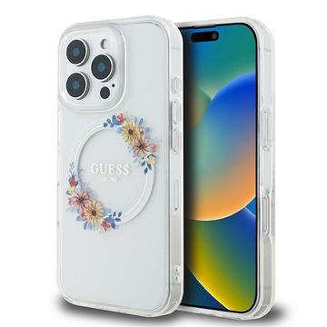 iPhone 16 Pro Guess IML Flowers Wreath Case - MagSafe Compatible - Transparent