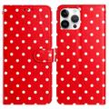 iPhone 16 Pro Max Polka Dot Pattern Wallet Case - Red