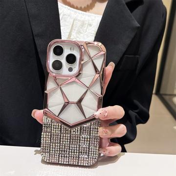 iPhone 16 Pro Max Rhinestone Geometric Diamond Pattern Case - Pink