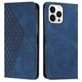 iPhone 16 Pro Max Rhombus Pattern Wallet Case with Magnetic Closure - Blue