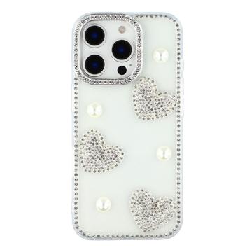 iPhone 16 Pro Max Sparkling Love and Pearl Hybrid Case - Transparent