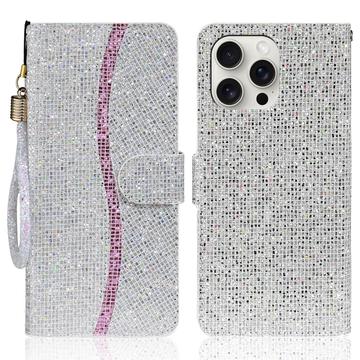iPhone 16 Pro Stylish Glitter Wallet Case - Silver