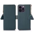 iPhone 16 Pro Wallet Leather Case with RFID - Green