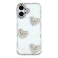 iPhone 16 Sparkling Love and Pearl Hybrid Case - Transparent