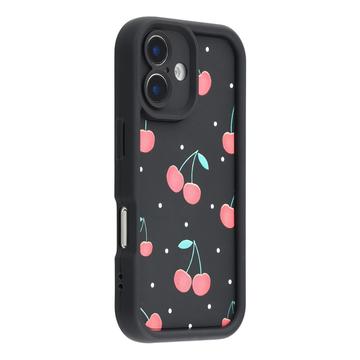 iPhone 16 Stylish Shockproof TPU Case with Raised Edges - Black / Cherries