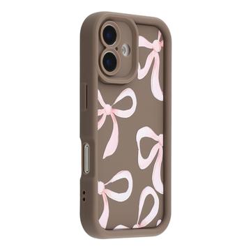 iPhone 16 Stylish Shockproof TPU Case with Raised Edges - Brown / Big Bow