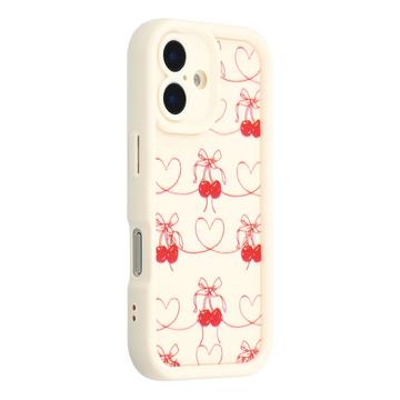 iPhone 16 Stylish Shockproof TPU Case with Raised Edges - White / Bow-Tied Cherries