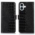 iPhone 17 Crocodile Series Wallet Leather Case with RFID - Black