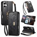 iPhone 17 Floral & Leaf Pattern Wallet Case with Zipper Pocket & Wrist Strap