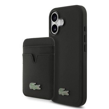 iPhone 17 Lacoste Iconic Petit Pique MagSafe Case & Magnetic Card Holder - Black