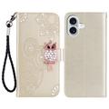 iPhone 17 Owl Rhinestone Wallet Case - Gold
